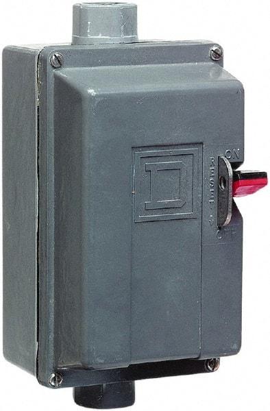 Square D - 3 Poles, 27 Amp, M-1 NEMA, Enclosed Pushbutton Manual Motor Starter - 10 hp at 380 to 575 VAC & 7-1/2 hp at 200 to 230 VAC, CSA, NEMA 4/4X & UL Listed - Caliber Tooling