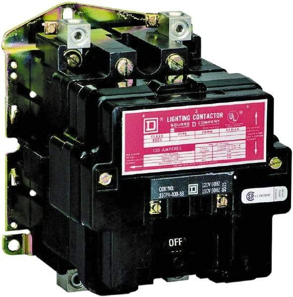 Square D - No Enclosure, 2 Pole, Electrically Held Lighting Contactor - 100 A (Tungsten), 220 VAC at 50 Hz, 240 VAC at 60 Hz - Caliber Tooling