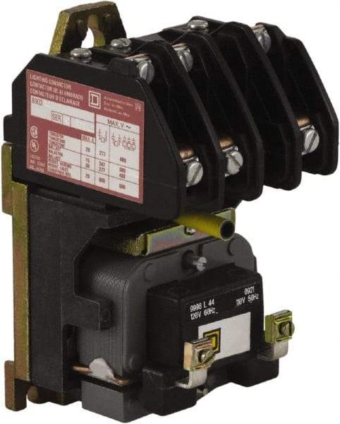 Square D - No Enclosure, 3 Pole, Electrically Held Lighting Contactor - 20 A (Tungsten), 30 A (Fluorescent), 277 VAC at 60 Hz, 3NO Contact Configuration - Caliber Tooling