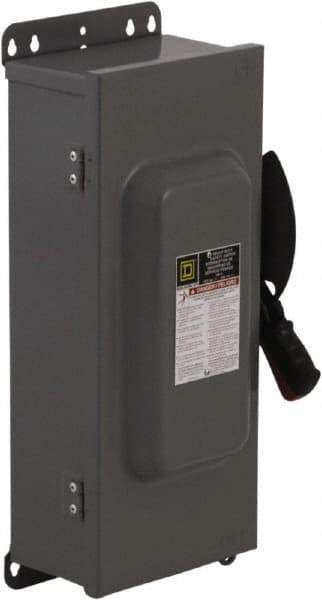 Square D - 100 Amp, 240 VAC, 250 VDC, 2 Pole Fused Safety Switch - NEMA 12 & 3R, 15 hp at 240 VAC, 20 hp at 250 VDC (Single Phase), 30 hp at 240 Vac, 20 hp at 250 VDC (Triple Phase), DPST Contact Form - Caliber Tooling