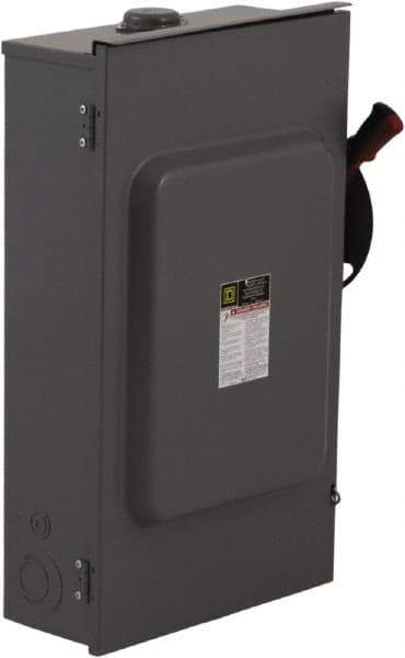 Square D - 200 Amp, 240 VAC, 250 VDC, 2 Pole Fused Safety Switch - NEMA 3R, 15 hp at 240 VAC (Single Phase), 60 hp at 240 VAC, 40 hp at 250 VDC (Triple Phase), DPST Contact Form - Caliber Tooling