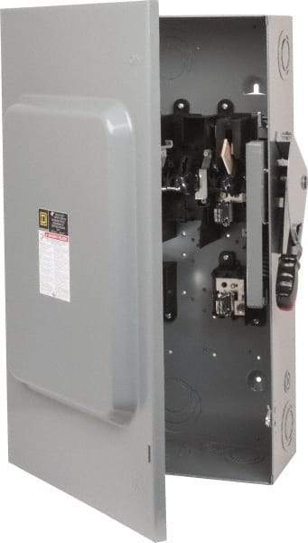 Square D - 200 Amp, 240 VAC, 250 VDC, 2 Pole Fused Safety Switch - NEMA 1, 15 hp at 240 VAC (Single Phase), 60 hp at 240 VAC, 40 hp at 250 VDC (Triple Phase), DPST Contact Form - Caliber Tooling