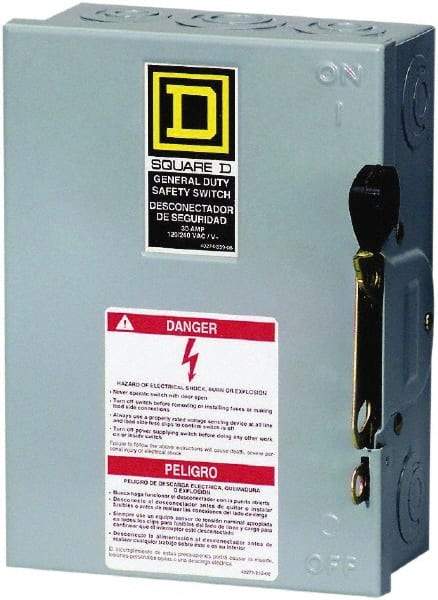 Square D - 30 Amp, 120/240 V, 2 Pole Fused Safety Switch - NEMA 1, 2 hp at 120 VAC, 3 hp at 240 VAC (Single Phase), DPST Contact Form - Caliber Tooling