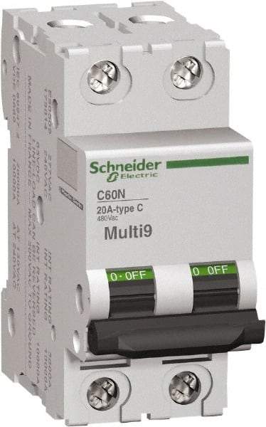 Schneider Electric - 1 Amp, 2 Pole, DIN Rail Mount Standard Circuit Breaker - Multiple Breaking Capacity Ratings, 14-4 (Copper) AWG, 3 Inch Deep x 3.19 Inch High x 1.42 Inch Wide - Caliber Tooling