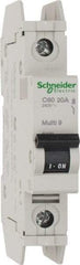 Schneider Electric - 20 Amp, 125 VDC, 240 VAC, 60 VDC, 1 Pole, DIN Rail Mount, Fixed Mount Miniature Circuit Breaker - Thermal Magnetic Trip, Multiple Breaking Capacity Ratings, 73mm Deep x 107mm High x 18mm Wide - Caliber Tooling