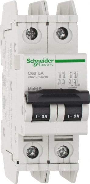 Schneider Electric - 5 Amp, 125 VDC, 240 VAC, 60 VDC, 1 Pole, DIN Rail Mount, Fixed Mount Miniature Circuit Breaker - Thermal Magnetic Trip, Multiple Breaking Capacity Ratings, 73mm Deep x 107mm High x 36mm Wide - Caliber Tooling