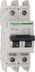 Schneider Electric - 3 Amp, 125 VDC, 240 VAC, 60 VDC, 1 Pole, DIN Rail Mount, Fixed Mount Miniature Circuit Breaker - Thermal Magnetic Trip, Multiple Breaking Capacity Ratings, 73mm Deep x 107mm High x 36mm Wide - Caliber Tooling