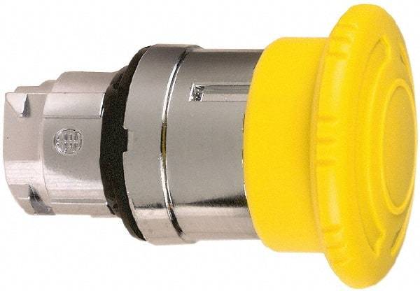 Schneider Electric - 22mm Mount Hole, Extended Mushroom Head, Pushbutton Switch Only - Round, Yellow Pushbutton, Nonilluminated, Maintained (MA) - Caliber Tooling