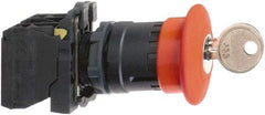 Schneider Electric - 22mm Mount Hole, Extended Mushroom Head, Pushbutton Switch with Contact Block - Round, Red Pushbutton, Maintained (MA), Momentary (MO) - Caliber Tooling