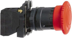 Schneider Electric - 22mm Mount Hole, Extended Mushroom Head, Pushbutton Switch with Contact Block - Round, Red Pushbutton, Maintained (MA), Momentary (MO) - Caliber Tooling