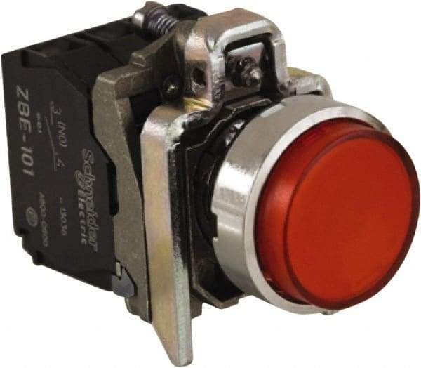 Schneider Electric - 0.87 Inch Mount Hole, Extended Straight, Pushbutton Switch - Round, Red Pushbutton, Illuminated, Momentary (MO), Anticorrosive, Dust Resistant and Vaportight - Caliber Tooling