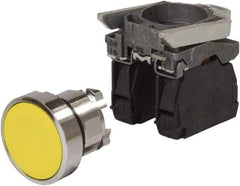 Schneider Electric - 0.87 Inch Mount Hole, Pushbutton Switch with Contact Block - Round, Yellow Pushbutton, Nonilluminated, Momentary (MO), Anticorrosive, Dust Resistant and Vaportight - Caliber Tooling