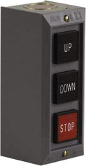 Schneider Electric - 3 Operator, Projecting Pushbutton Control Station - Down, Stop, Up (Legend), Momentary Switch, 2NO/3NC Contact, NEMA 1 - Caliber Tooling