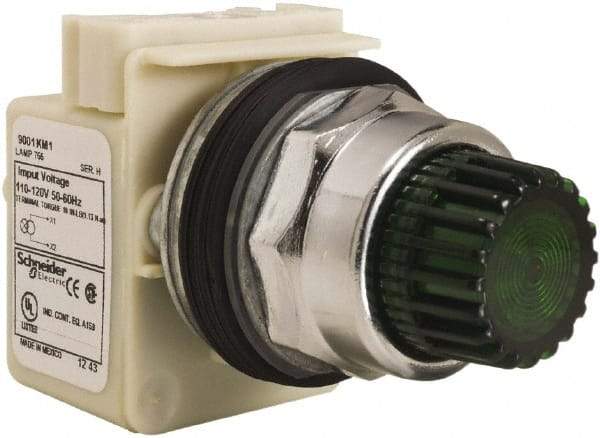 Schneider Electric - 30mm Mount Hole, Extended Straight, Pushbutton Switch Only - Round, Green Pushbutton, Momentary (MO), Weatherproof, Dust and Oil Resistant - Caliber Tooling