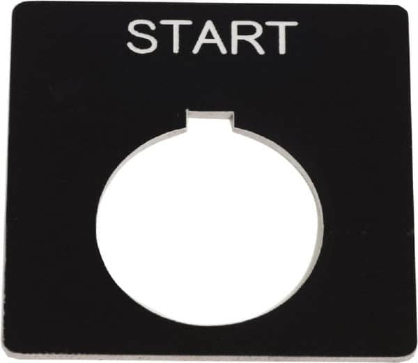 Schneider Electric - Square, Plastic Legend Plate - Start - Black Background, White Letters, 1.2 Inch Hole Diameter, 2-1/4 Inch Square - Caliber Tooling