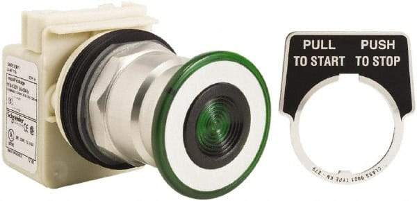 Schneider Electric - 1.18 Inch Mount Hole, Extended Straight, Pushbutton Switch Only - Round, Green Pushbutton, Illuminated, Maintained (MA), Momentary (MO), Weatherproof, Dust and Oil Resistant - Caliber Tooling