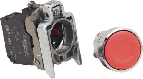 Schneider Electric - 22mm Mount Hole, Pushbutton Switch with Contact Block - Round, Red Pushbutton, Nonilluminated, Momentary (MO), Anticorrosive, Dust Resistant and Vaportight - Caliber Tooling