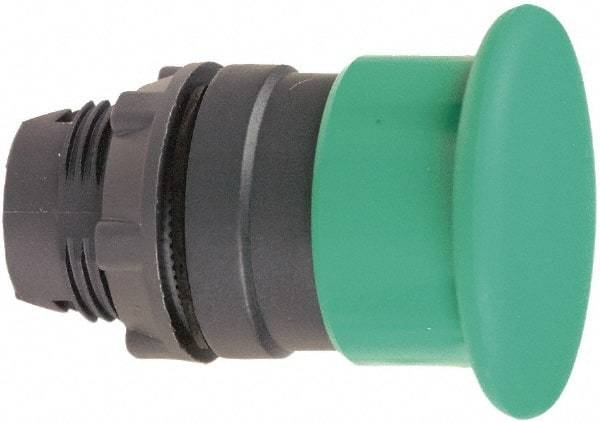 Schneider Electric - 22mm Mount Hole, Extended Mushroom Head, Pushbutton Switch Only - Round, Green Pushbutton, Illuminated, Maintained (MA) - Caliber Tooling