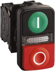 Schneider Electric - 22mm Mount Hole, Extended Straight, Flush, Pushbutton Switch Only - Rectangle, Green and Red Pushbutton, Illuminated, Momentary (MO), On-Off, Shock and Vibration Resistant - Caliber Tooling