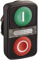 Schneider Electric - 22mm Mount Hole, Flush, Pushbutton Switch Only - Rectangle, Green and Red Pushbutton, Illuminated, Momentary (MO), On-Off, Shock and Vibration Resistant - Caliber Tooling