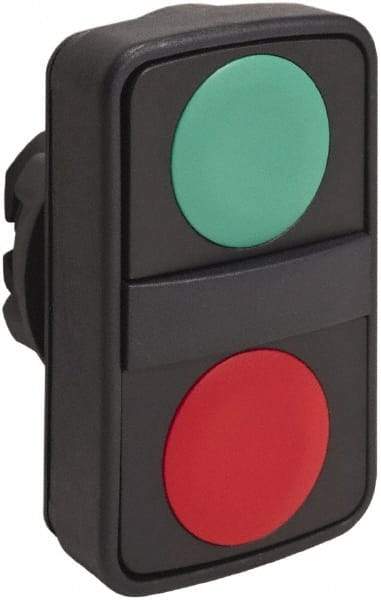 Schneider Electric - 22mm Mount Hole, Extended Straight, Flush, Pushbutton Switch Only - Rectangle, Green and Red Pushbutton, Nonilluminated, Momentary (MO), On-Off, Shock and Vibration Resistant - Caliber Tooling