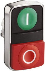 Schneider Electric - 22mm Mount Hole, Extended Straight, Flush, Pushbutton Switch Only - Rectangle, Green and Red Pushbutton, Nonilluminated, Momentary (MO), On-Off, Shock and Vibration Resistant - Caliber Tooling