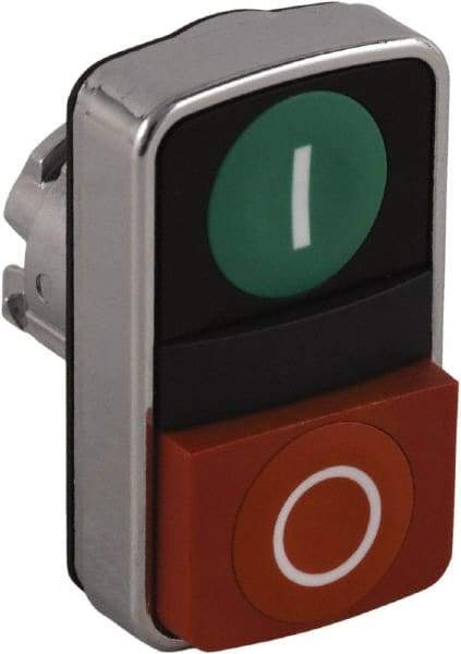 Schneider Electric - 22mm Mount Hole, Extended Straight, Flush, Pushbutton Switch Only - Rectangle, Green and Red Pushbutton, Nonilluminated, Momentary (MO), On-Off, Shock and Vibration Resistant - Caliber Tooling