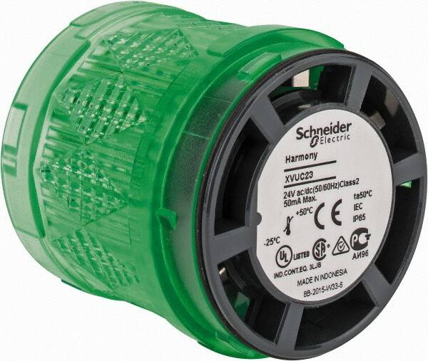 Schneider Electric - LED Lamp, Green, Steady, Stackable Tower Light Module - 24 VAC/VDC, 40 Milliamp, IP65 Ingress Rating, Base Mount - Caliber Tooling