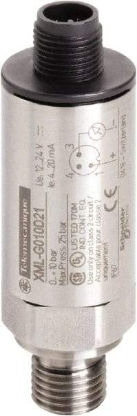 Square D - 1/4-18 NPT (Male) Connector, 24 VDC, 87 psi Sensor, Shock and Vibration Resistant, Analog, Control Circuit Pressure Sensor - 2.7 Inch Long x 0.9 Inch Wide, IP66, IP67, For Use with Air, Corrosive Fluid, Fresh Water, Hydraulic Oil - Caliber Tooling