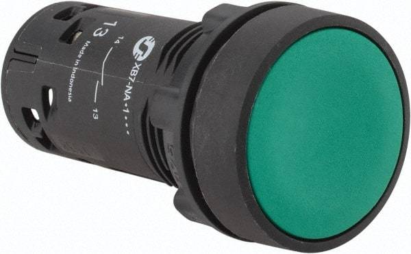 Schneider Electric - 22mm Mount Hole, Flush, Pushbutton Switch Only - Round, Green Pushbutton, Nonilluminated, Momentary (MO), Shock and Vibration Resistant - Caliber Tooling