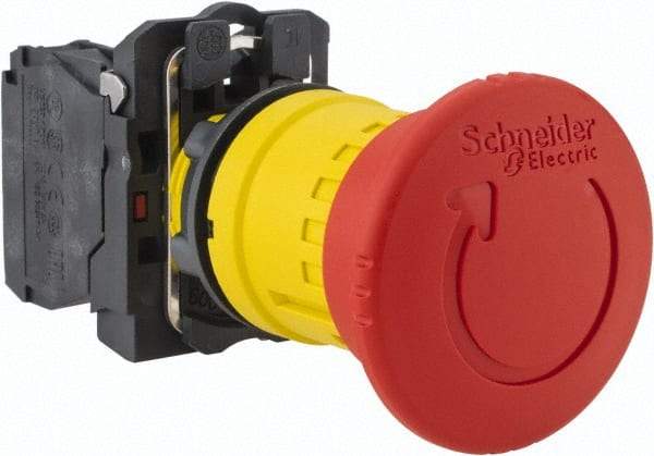 Schneider Electric - 22mm Mount Hole, Extended Mushroom Head, Pushbutton Switch Only - Round, Red Pushbutton, Nonilluminated, Maintained (MA), Off, Shock and Vibration Resistant - Caliber Tooling