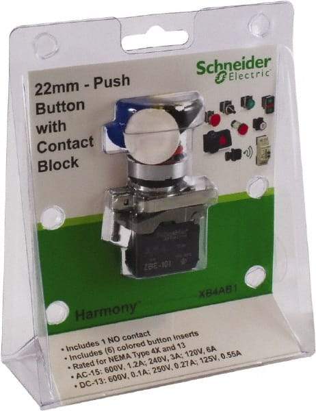 Schneider Electric - 22mm Mount Hole, Pushbutton Switch with Contact Block - Caliber Tooling