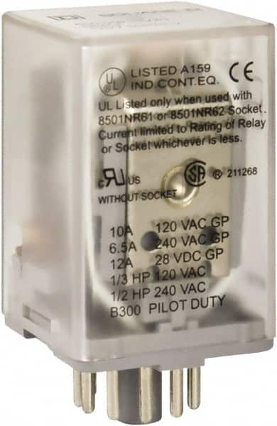 Square D - 8 Pins, 1 hp at 277 Volt & 1/3 hp at 120 Volt, 3 VA Power Rating, Octal Electromechanical Plug-in General Purpose Relay - 10 Amp at 250 VAC, DPDT, 48 VDC, 34.9mm Wide x 50.3mm High x 35.4mm Deep - Caliber Tooling