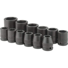 Proto - 12 Piece 3/4" Drive Black Finish Impact Socket Set - 6 Points, 19mm to 46mm Range, Metric Measurement Standard - Caliber Tooling