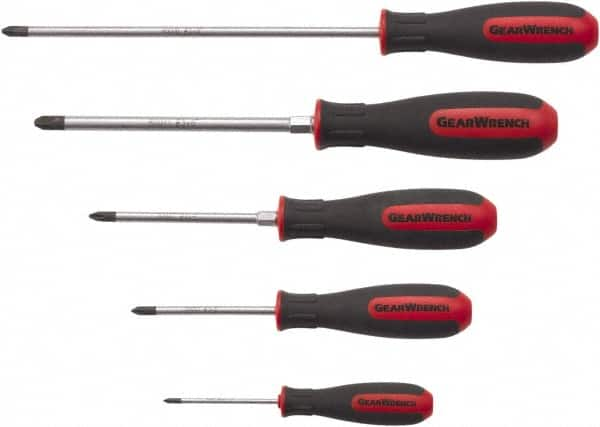 GearWrench - 5 Piece Phillips Screwdriver Set - Blade Sizes: Length 2-1/2, 3, 4 & 6, Bit Sizes: Philips #0 to #3 - Caliber Tooling