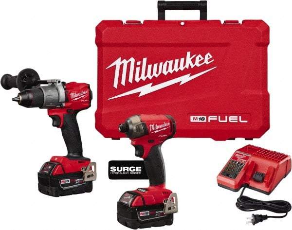 Milwaukee Tool - 18 Volt Cordless Tool Combination Kit - Includes Hammer Drill & 1/4" Hex Impact Driver, Lithium-Ion Battery Included - Caliber Tooling