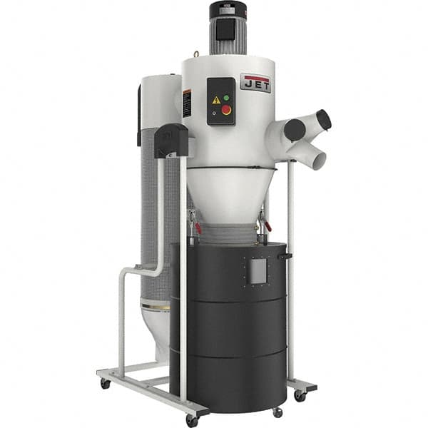 Jet - 1µm, 230 Volt Portable Dust Collector with Filter - 30-7/16" Long x 57" Deep x 88" High, 4" Connection Diam, 5,609' per min Air Flow - Caliber Tooling