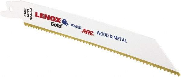 Lenox - 6" Long x 3/4" Thick, Bi-Metal Reciprocating Saw Blade - Tapered Profile, 10 TPI, Toothed Edge, Universal Shank - Caliber Tooling