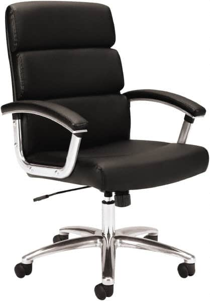 Basyx - 37-3/4" High Executive Mid Back Chair - 24" Wide x 24" Deep, Leather Seat, Black - Caliber Tooling