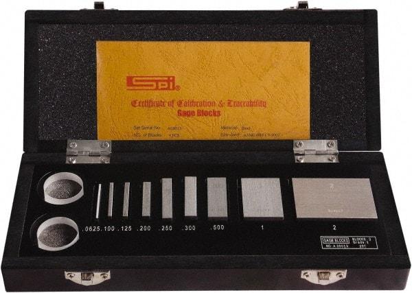 SPI - 9 Piece, 1/16 to 2", Grade AS-1, Steel Gage Block Set - Rectangular, 0.000016" Tolerance - Caliber Tooling