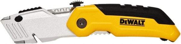 DeWALT - Fixed Folding Utility Knife - 2-1/2" Bi-Metal Blade, Yellow & Black Metal Handle, 1 Blade Included - Caliber Tooling