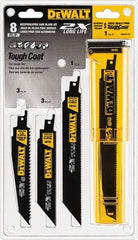 DeWALT - 8 Piece, 4" to 12" Long x 1" Thick, High Speed Steel Reciprocating Saw Blade Set - Tapered Profile, 6 to 10 Teeth per Inch, Toothed Edge - Caliber Tooling