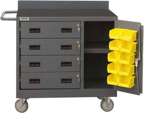 Durham - 2,000 Lb Capacity, 4 Drawer, 1 Door Mobile Workstation - 36" Wide x 18" Deep x 38-3/8" High, Steel, Gray - Caliber Tooling