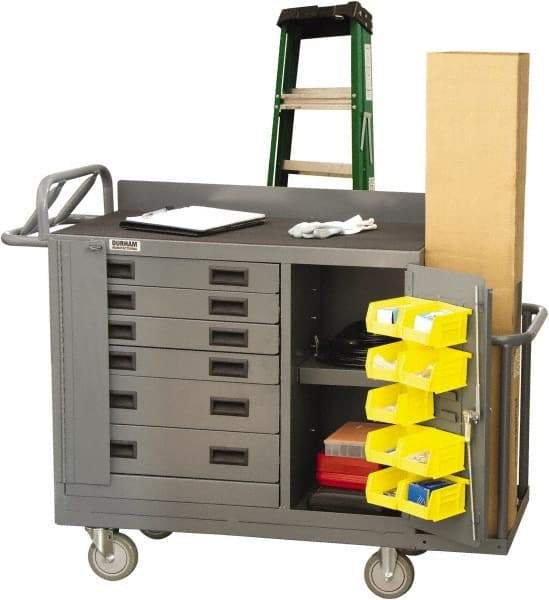 Durham - 2,000 Lb Capacity, 6 Drawer, 1 Door Mobile Workstation - 52-3/4" Wide x 19" Deep x 40-1/4" High, Steel, Gray - Caliber Tooling