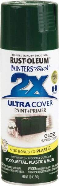 Rust-Oleum - Hunter Green, Gloss, Enamel Spray Paint - 8 to 12 Sq Ft per Can, 12 oz Container - Caliber Tooling