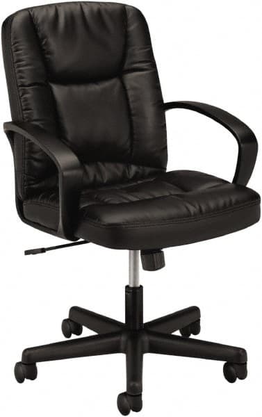 Basyx - 38-3/4" High Executive Mid Back Chair - 25" Wide x 34-1/2" Deep, Leather Seat, Black - Caliber Tooling