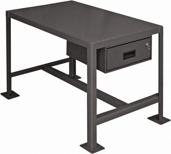 Durham - 24 Wide x 18" Deep x 36" High, Steel Machine Work Table with Drawer - Flat Top, Rounded Edge, Fixed Legs, Gray - Caliber Tooling