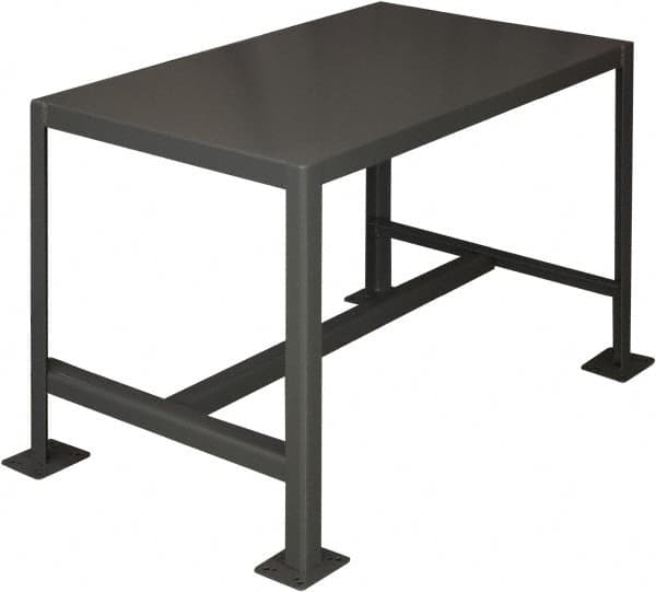 Durham - 48 Wide x 24" Deep x 30" High, Steel Machine Work Table - Flat Top, Rounded Edge, Fixed Legs, Gray - Caliber Tooling