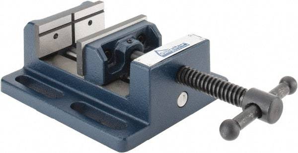 Gibraltar - 3" Jaw Opening Capacity x 1-1/8" Throat Depth, Horizontal Drill Press Vise - 3" Wide Jaw, Stationary Base, Standard Speed, 6-9/16" OAL x 2-7/16" Overall Height, Cast Iron - Caliber Tooling