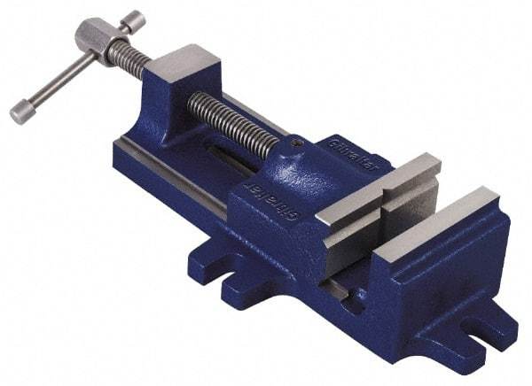 Gibraltar - 4" Jaw Opening Capacity x 1-1/2" Throat Depth, Horizontal Drill Press Vise - 3-1/2" Wide Jaw, Stationary Base, Standard Speed, 12-1/2" OAL, Cast Iron - Caliber Tooling